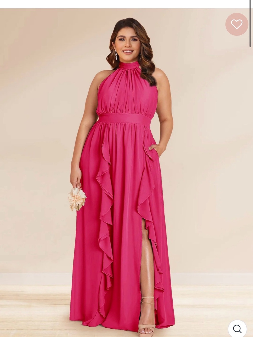 Halter Ruffle Maxi Dress in Fuchsia
